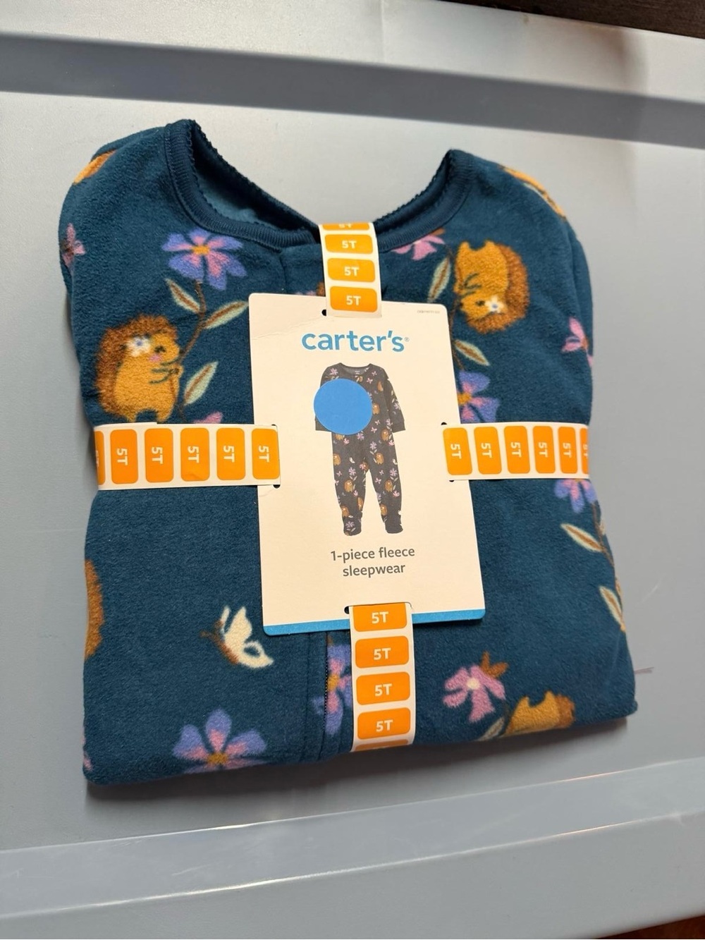 Carter's Teal Fleece Hedgehog & Floral 1-Piece Sleep Sack - 5T